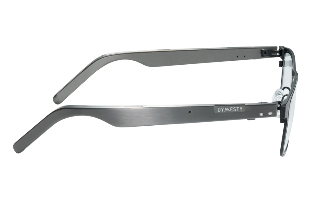 Dymesty AI glasses side profile showing slim temples
